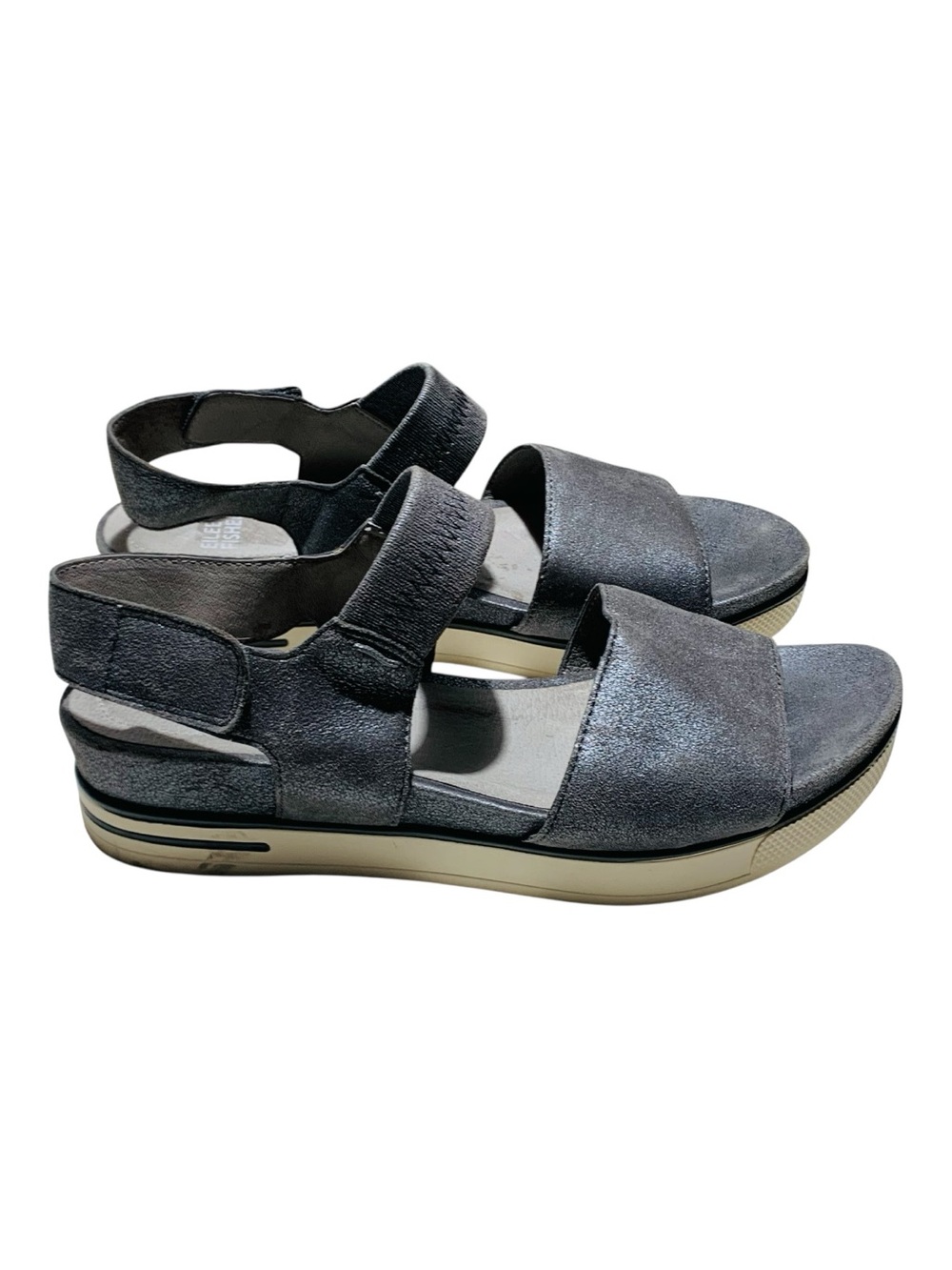 Women's Eileen Fischer Soner Silver Metallic Sport Platform Sandals Size 7.5